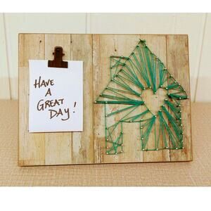 Clipboard Easel String Art Rustic House Heart Wood‎ Frame Note Clip Aqua 8x10